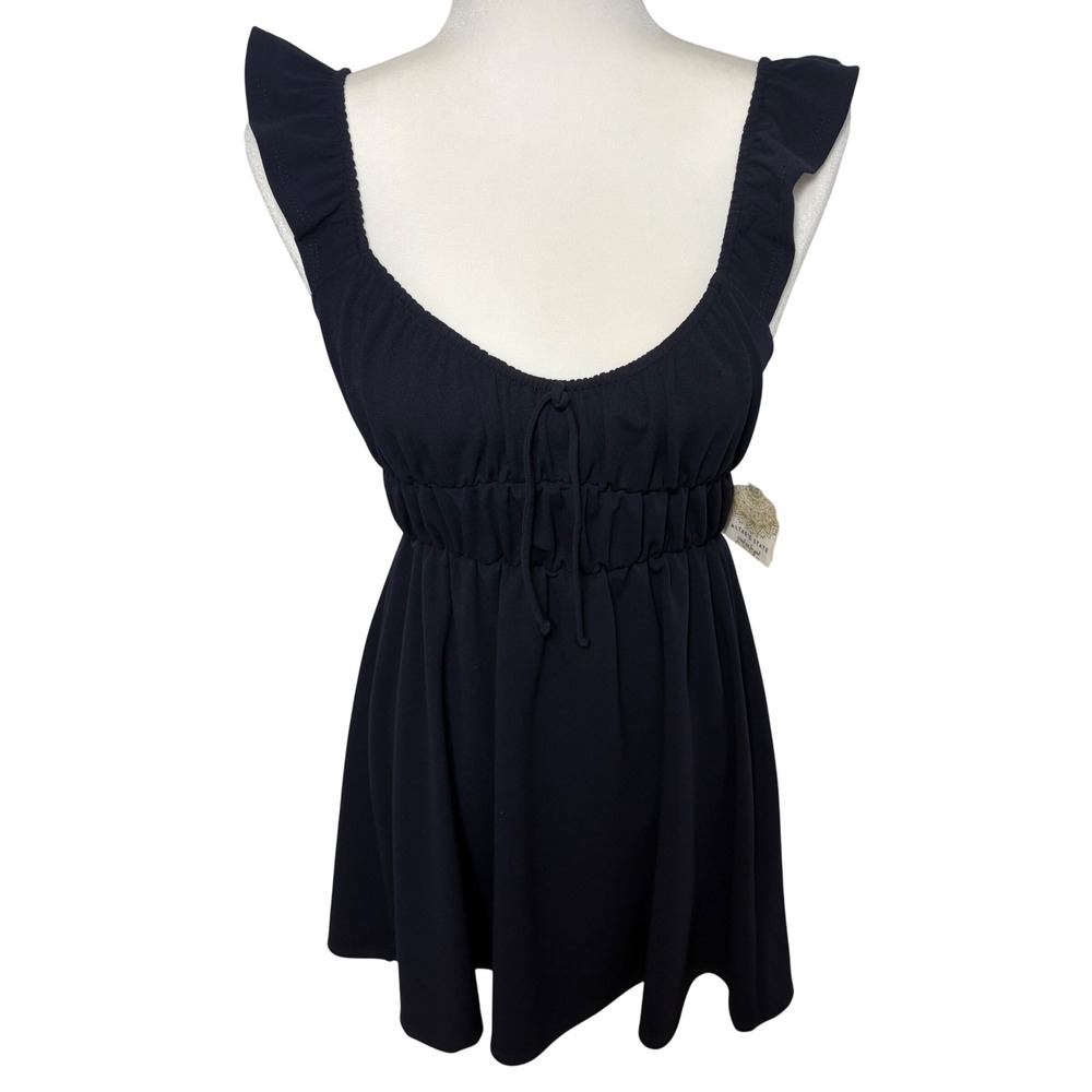 New Altar'd State Navy Blue Mini Dress Babydoll Graduation Ruffle Strap sz XS